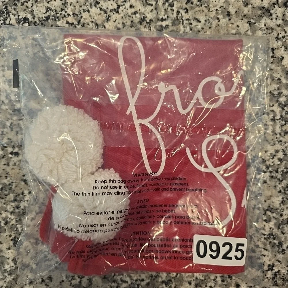 Christmas Santa Gift‎ Bag Red Drawstring White Pom-Poms 17x14  EXCELLENT